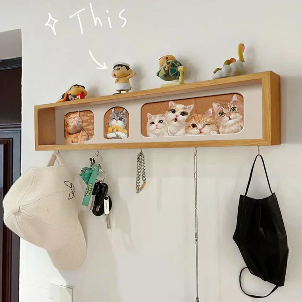 Nordic Entrance Door Storage Rack Creative Key Coat Hook Cute Cat Wall Hanging Storage Box No Punching Decorative Painting