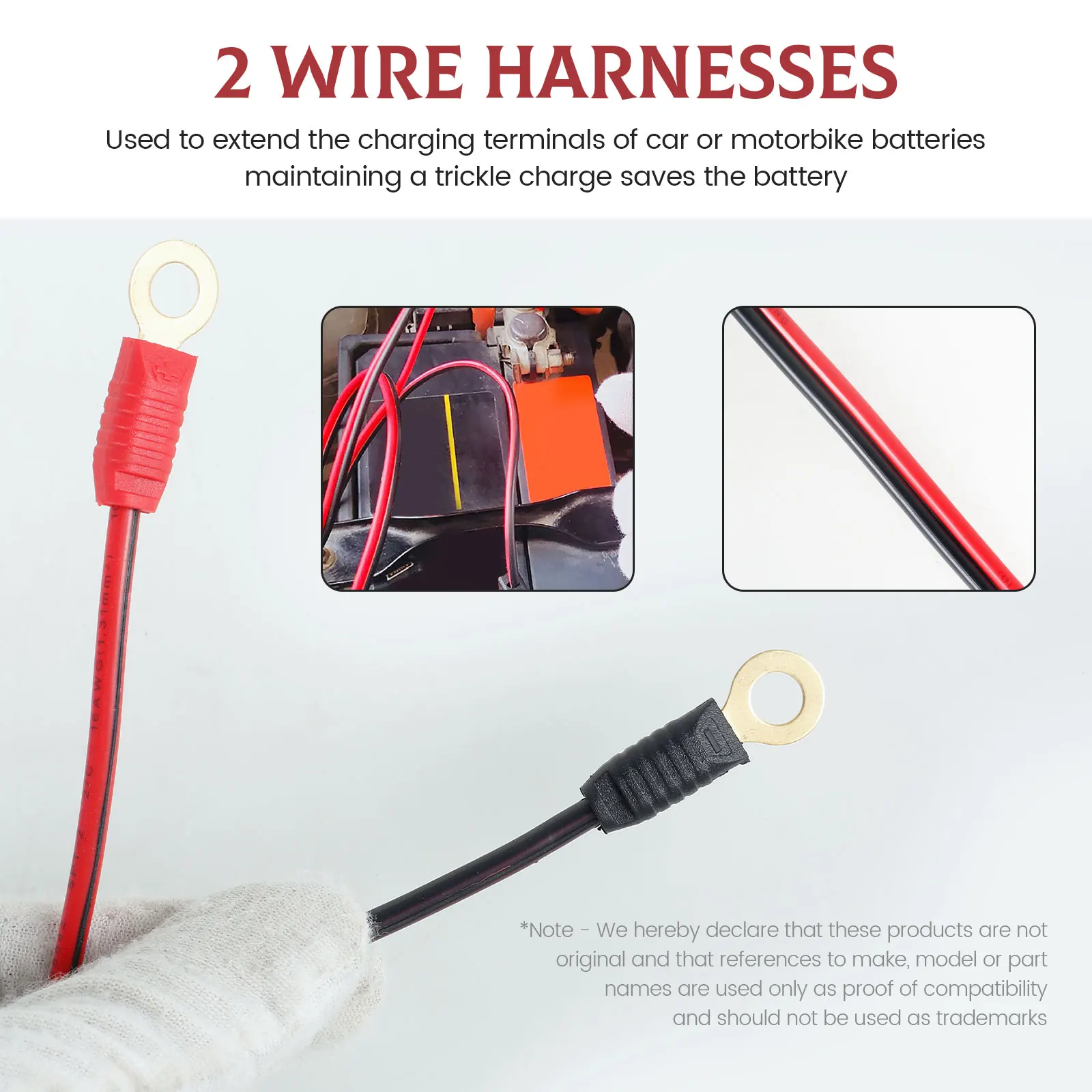 2Pcs Car Wires Harness Safe PVC Smart Batteries Trickle Charger Cable 16AWG Wiring Harness for Extended Charging Terminals