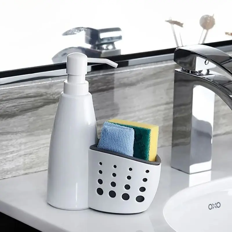 400ML Multifunction Liquid Dispenser Home Detergent Storage Box Sponge Drain Rack Container Drainboard Soap Dish Organizer