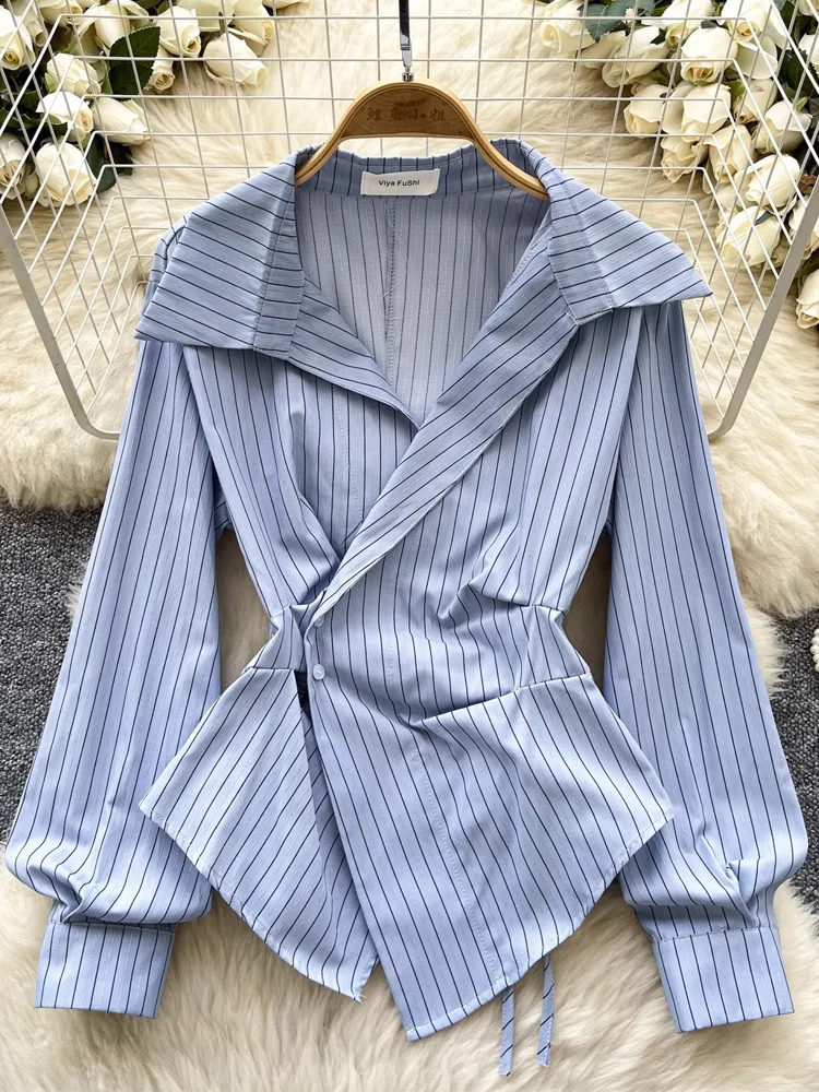 

Elegant British Style Loose Fit Shirt Women's Fashion Spring Casual Chic Top Asymmetrical Design Simple Atmosphere Trendy