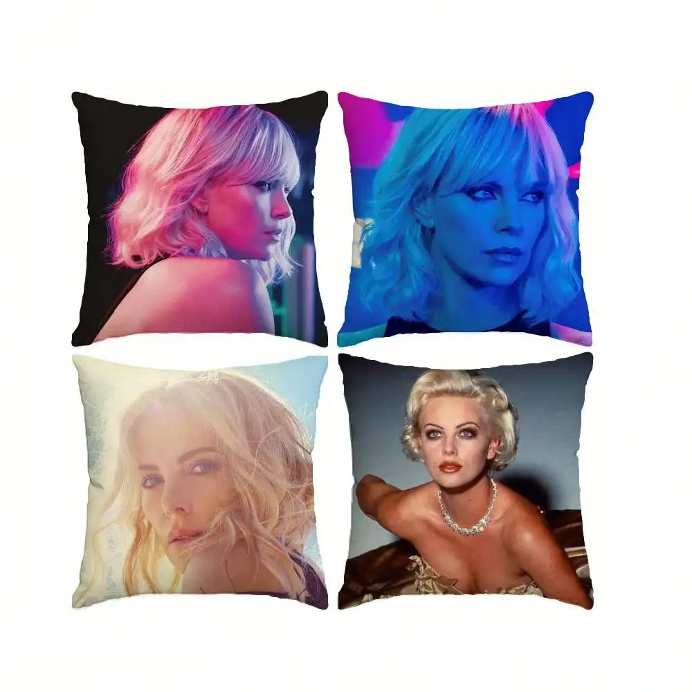 Professional Actress C-Charlize T-Theron  Square Double-Sided printed Pillow Case Bedroom Bedside Pillow Sofa Cushion Cover