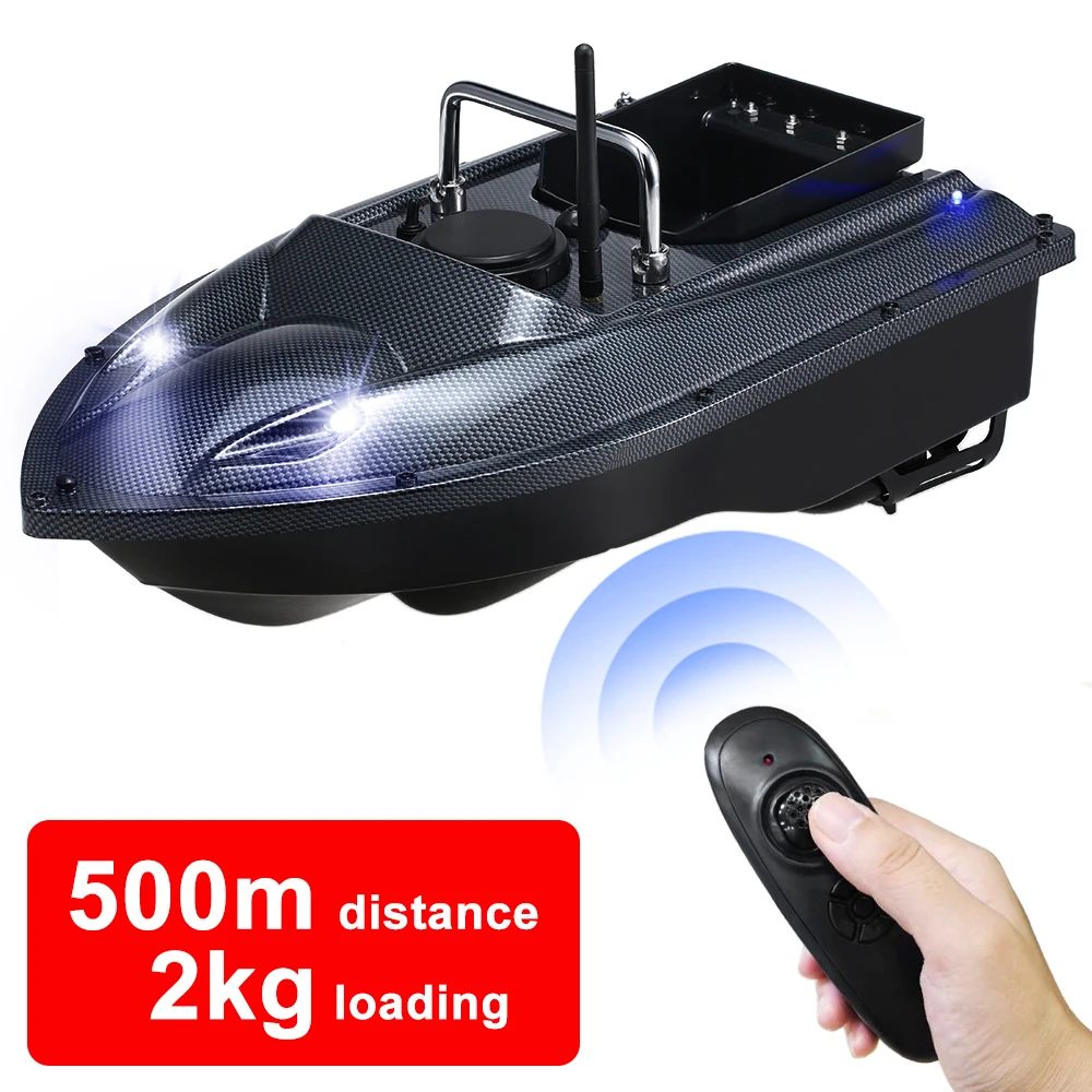 500M RC Fishing Bait Boat with Bag 2 Motors Night Light Lure Remote Control Fishing Ship One Key Fixed Speed Cruise