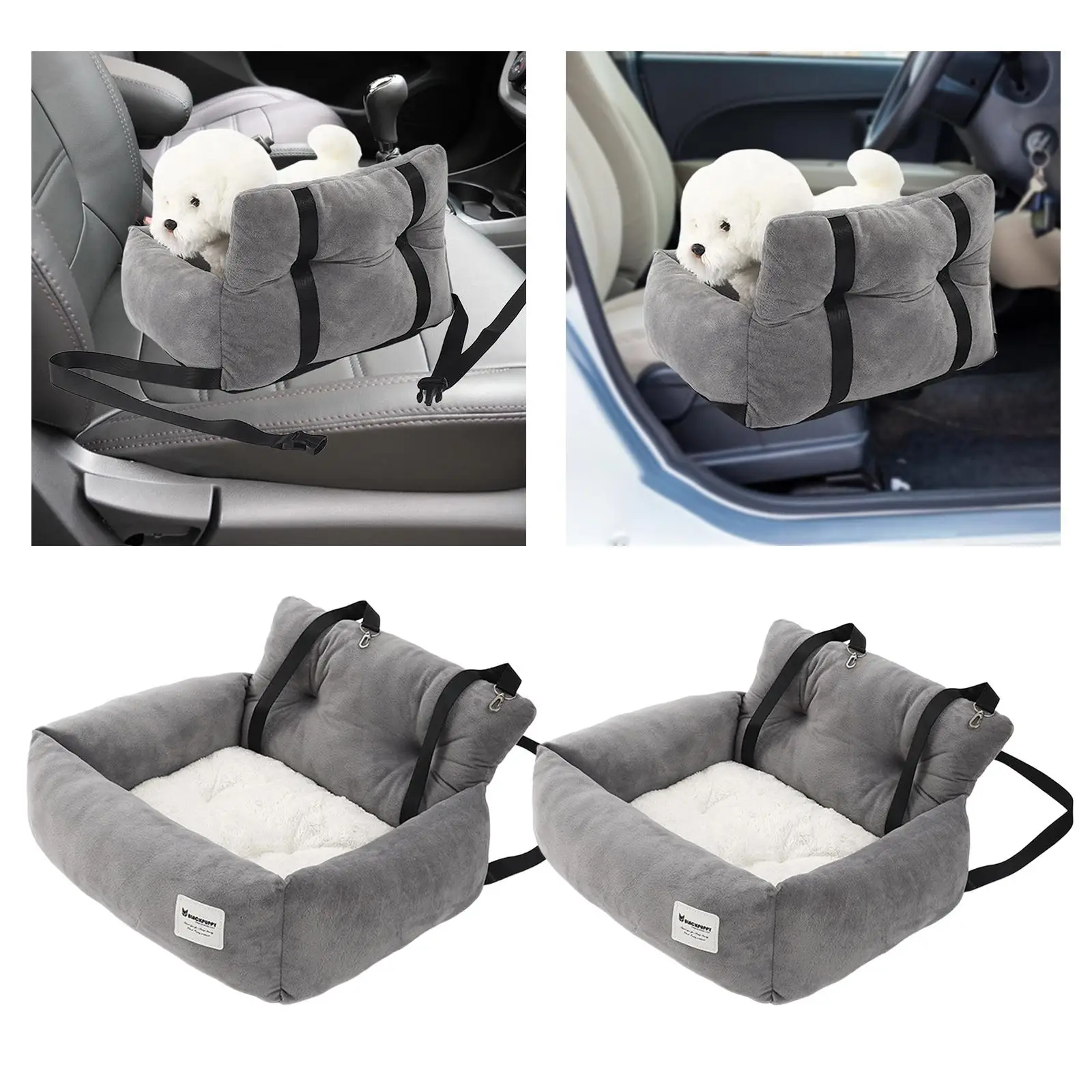 Dog Car SUV Seat Puppy Bed with Fixed Strap Accessory Anti Slip Bottom Grey