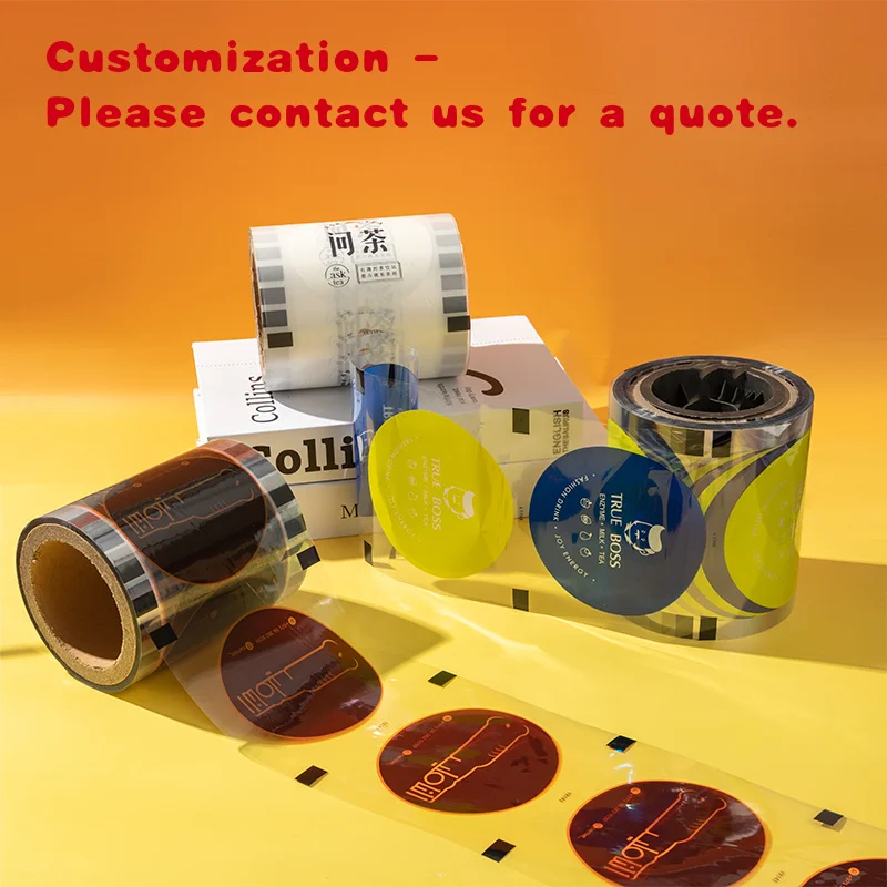 custom.LOKYO Customized Soluble Bubble Tea Cup Sealing Film Roll PET Plastic Paper Cups Coffee Soda Beverage