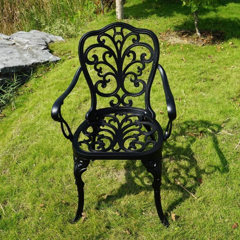 set of 7-piece butterfly design cast aluminum ova table and 6 chairs metal K/D set armrest good quality Outdoor furniture stock