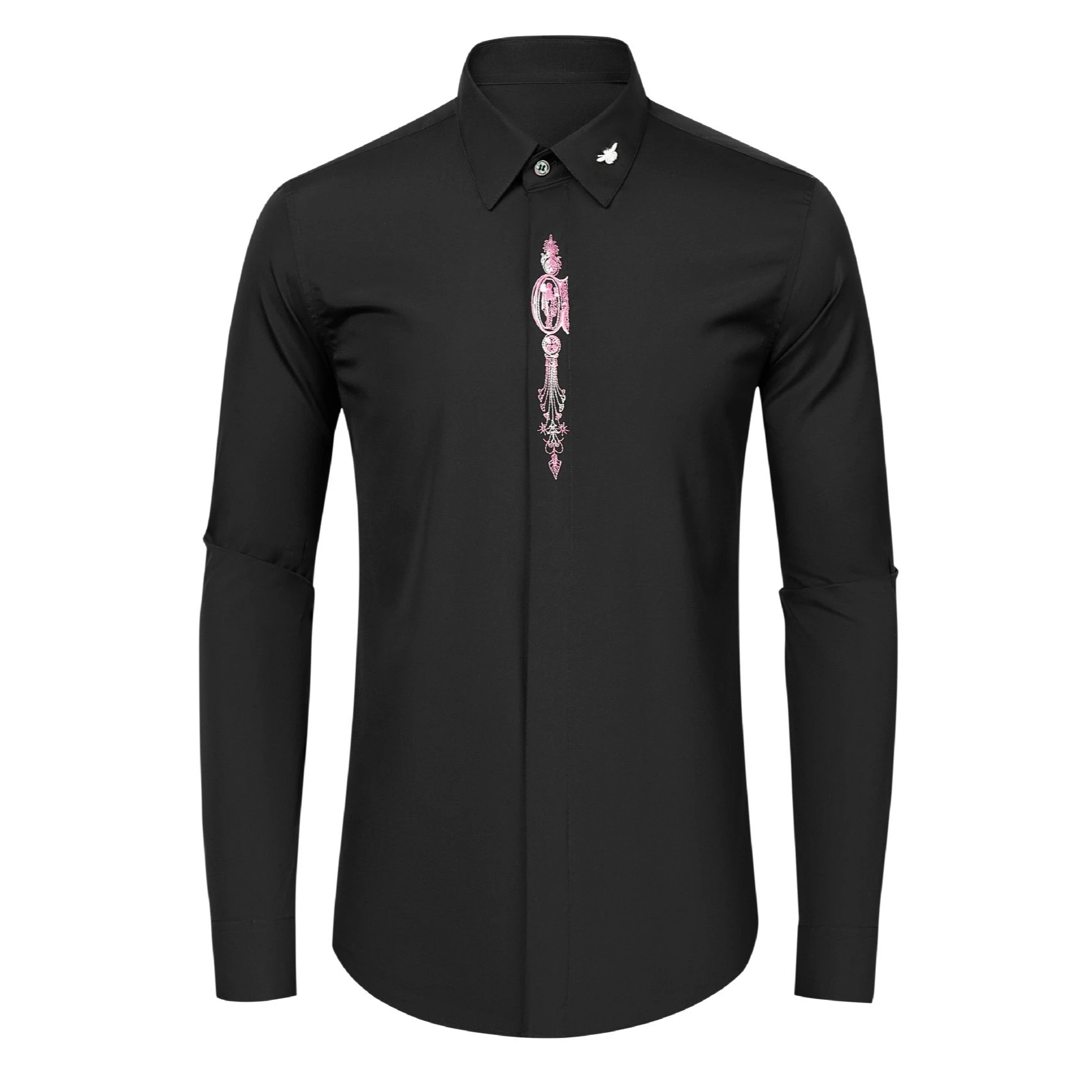 Brand Classic Bee Embroidered Men's Shirt Casual Business Office Shirt Long Sleeve Cotton Banquet Party Shirts Camisa Masculina