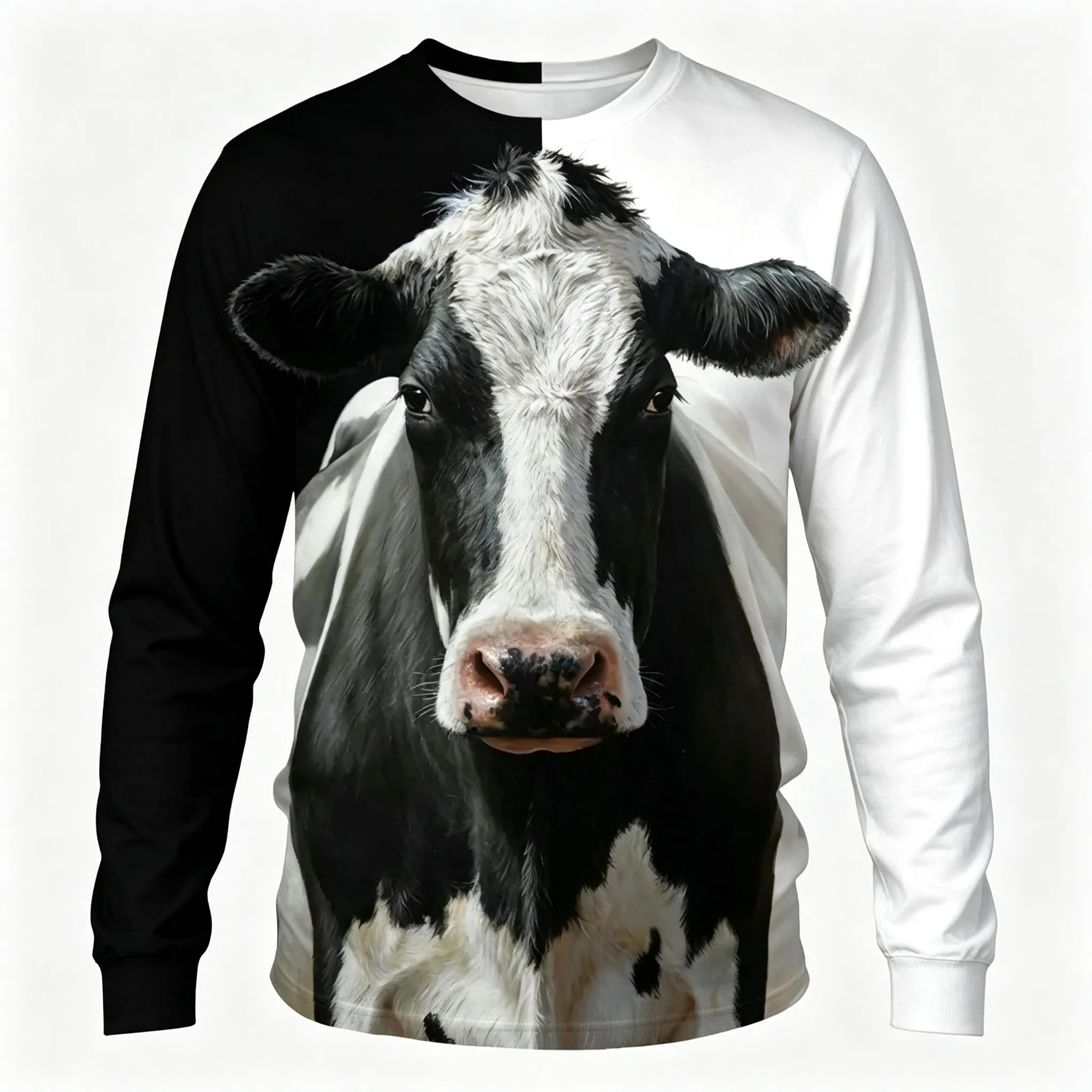 Men's Long Sleeve Sweatshirt 3D Print Cow Animal Graphic Crew Neck Pullover Farm Casual Streetwear Top