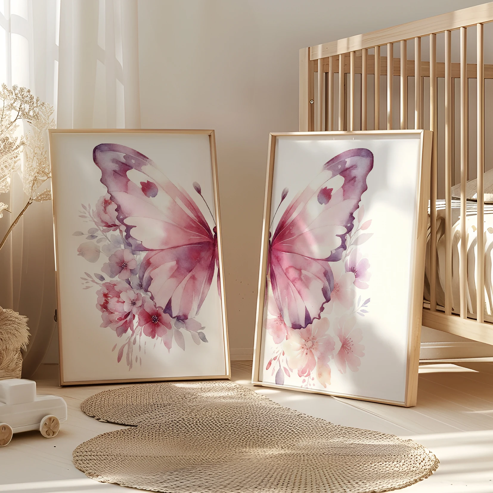 3pcs Cartoon Children Pink Love Butterfly Wall Art Prints Canvas Painting Poster Picture For Living Room Home Decor