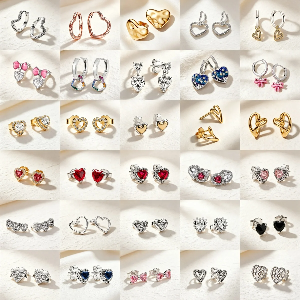 Classic Heart Series Blue Red Pink Green Zircon DIY Charm Earnail Earrings 925 Silver Women's Jewelry Valentine's Day Gift