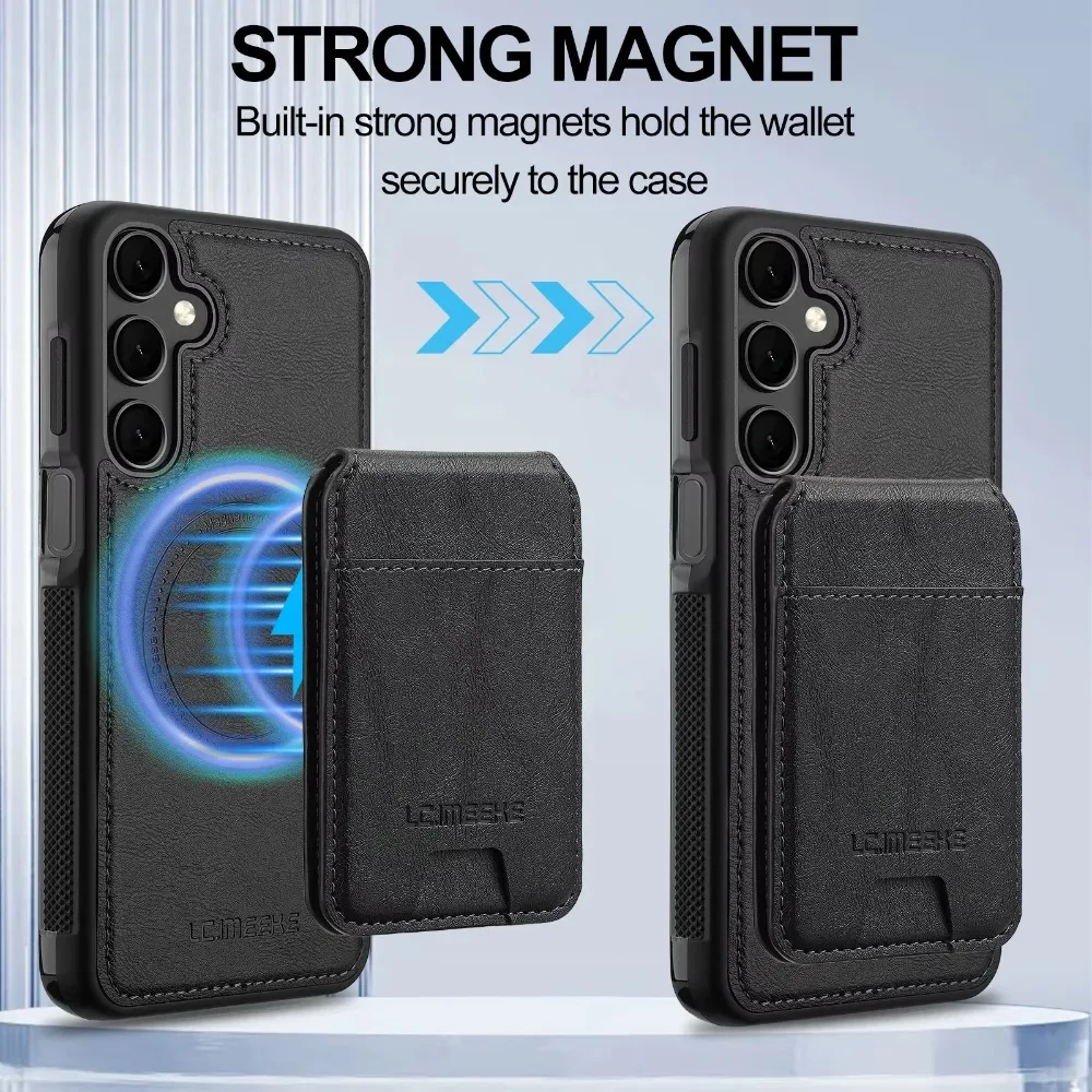 Detachable Magnetic Card Holder Wallet Case For Samsung Galaxy S25 Ultra S24 Plus S23+ Plus Shockproof Protective Leather Cover