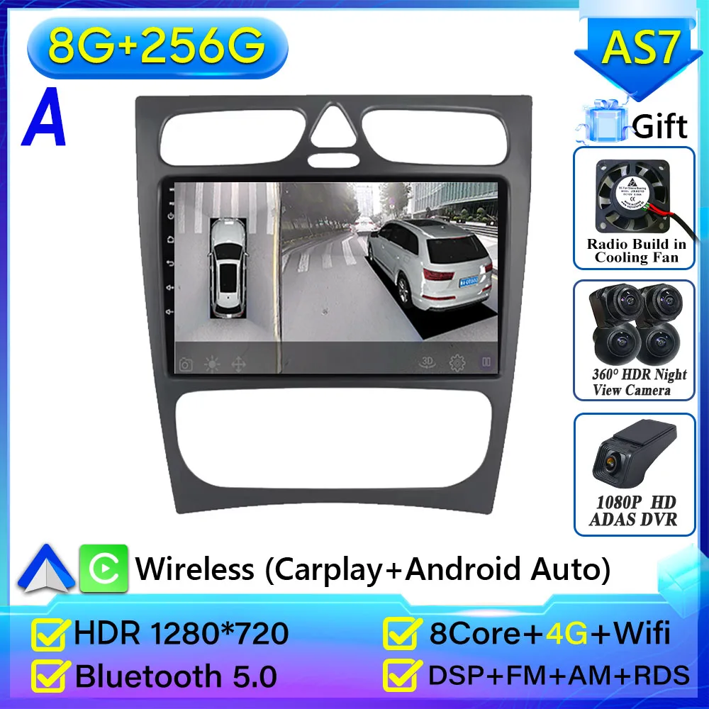 Autoradio Carplay Voor Mercedes Benz C-Klasse W203 C200 C320 C350 CLK W209 2002-2005 navigatie GPS Android Auto 5G Wifi Geen 2din