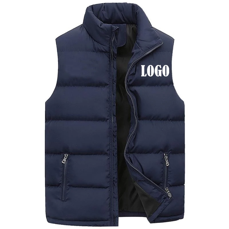 Customized Mens Vest Jacket Warm Sleeveless Jackets Winter Zipper Coat Autumn Stand-up Collar Casual Waistcoat Brand Clothing