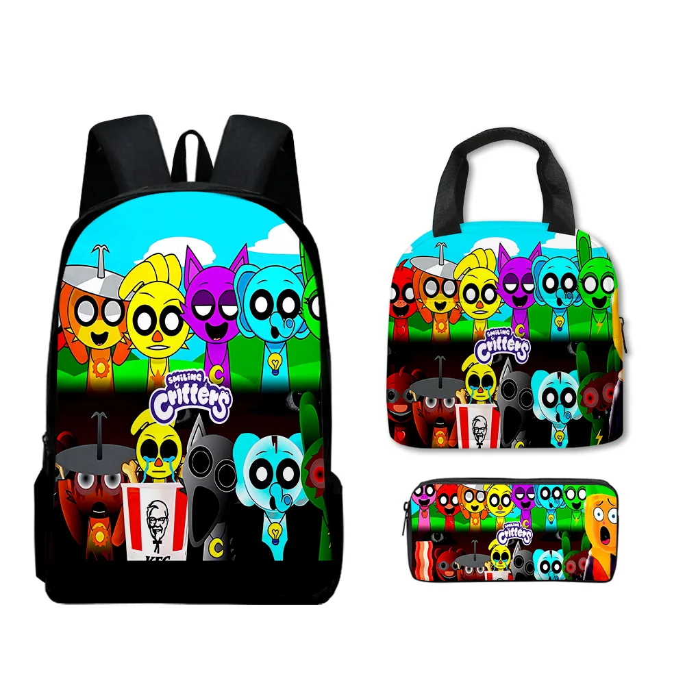 

Harajuku Popular Funny New Sprunki 3D Print 3pcs/Set Student School Bags Laptop Daypack Backpack Lunch bag Pencil Case