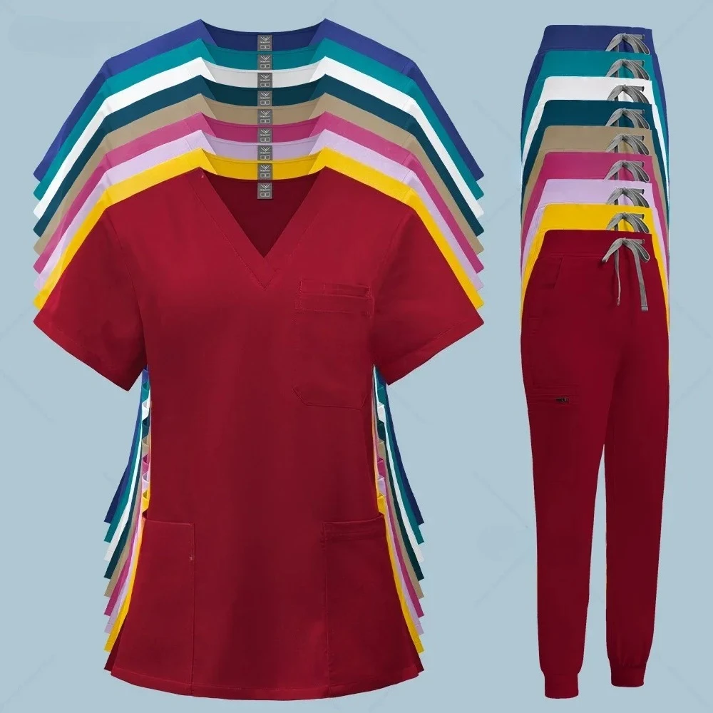 

High Scrubs Set Nurse Accessories Medical Uniform Nursing Workwear Dental Clinical Top Pants Lab Clothing Surgical Overall Suits