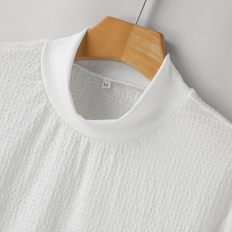 Fall Men\'s Light Luxury Casual Knitted T Shirt Long Sleeve Mock Neck Solid Color Basic Shirt Streetwear Retro Popular Tees S-3XL