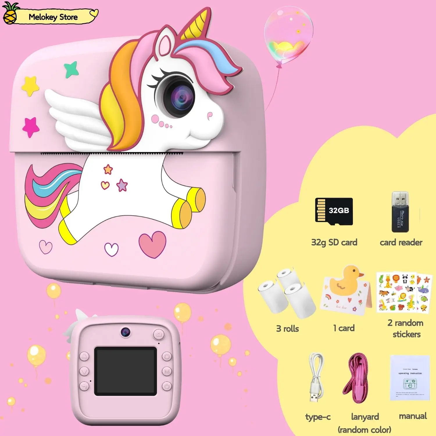 Crianças foto câmera impressora com jogo bonito rosa mini vídeo digital criança câmera de impressão instantânea crianças meninas meninos presente aniversário