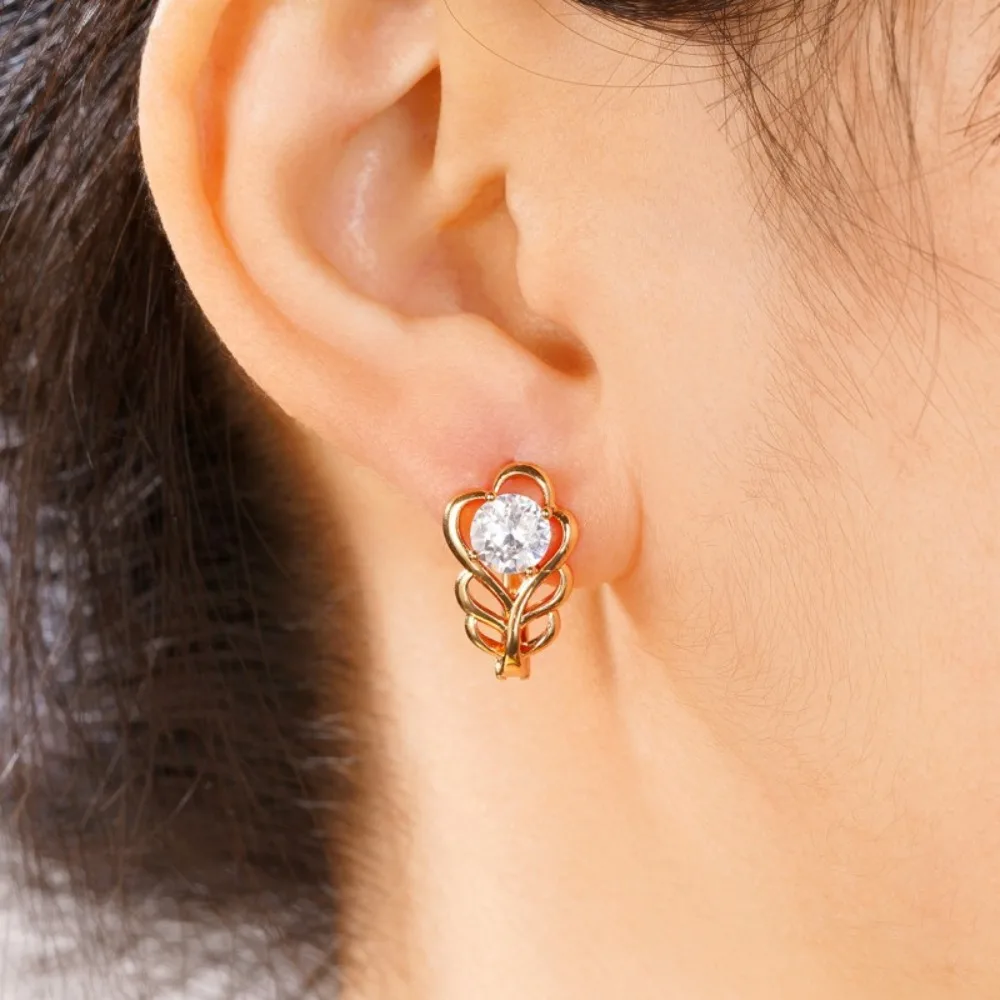 Korean Temperament Hollowed-out Flower Leaf 5A Zircon Leverback Earrings Fashion Hoop Earring for Women Wedding Party Jewelry