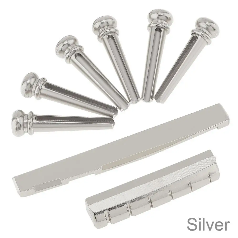 6pcs/set Zinc Alloy Guitar Bridge Pins & Bridge Nut Saddle Set Guitar Accessories for Folk Acoustic Guitar