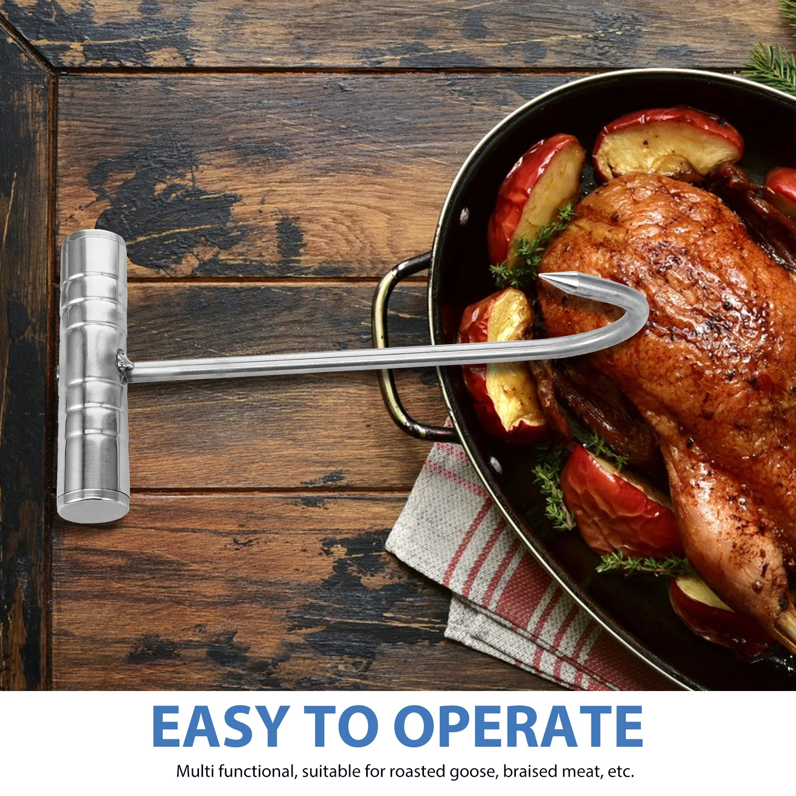 

2Pcs T-shaped Hooks Meat BBQ Stainless Steel Kitchen Tools Food Turner Picnic Barbecue Portable Hook Set