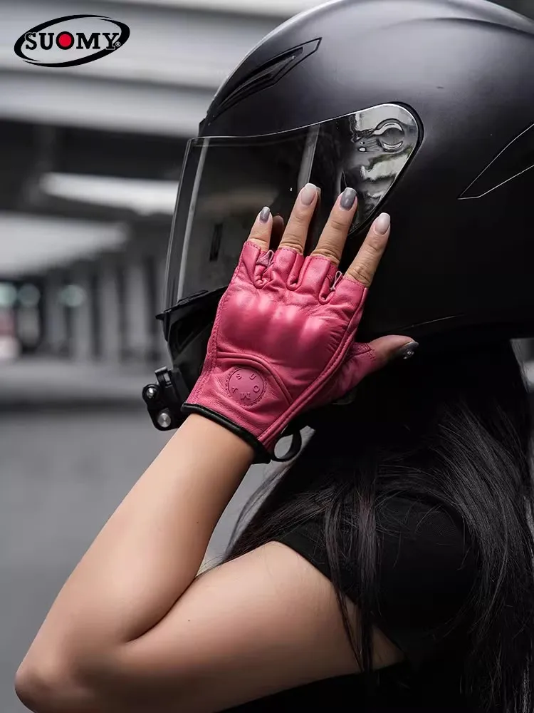

SUOMY винтажные мотоциклетные кожаные перчатки из козьей кожи с половиной пальца, мотокросс, мотоциклетные аксессуары в стиле ретро, дышащие перчатки