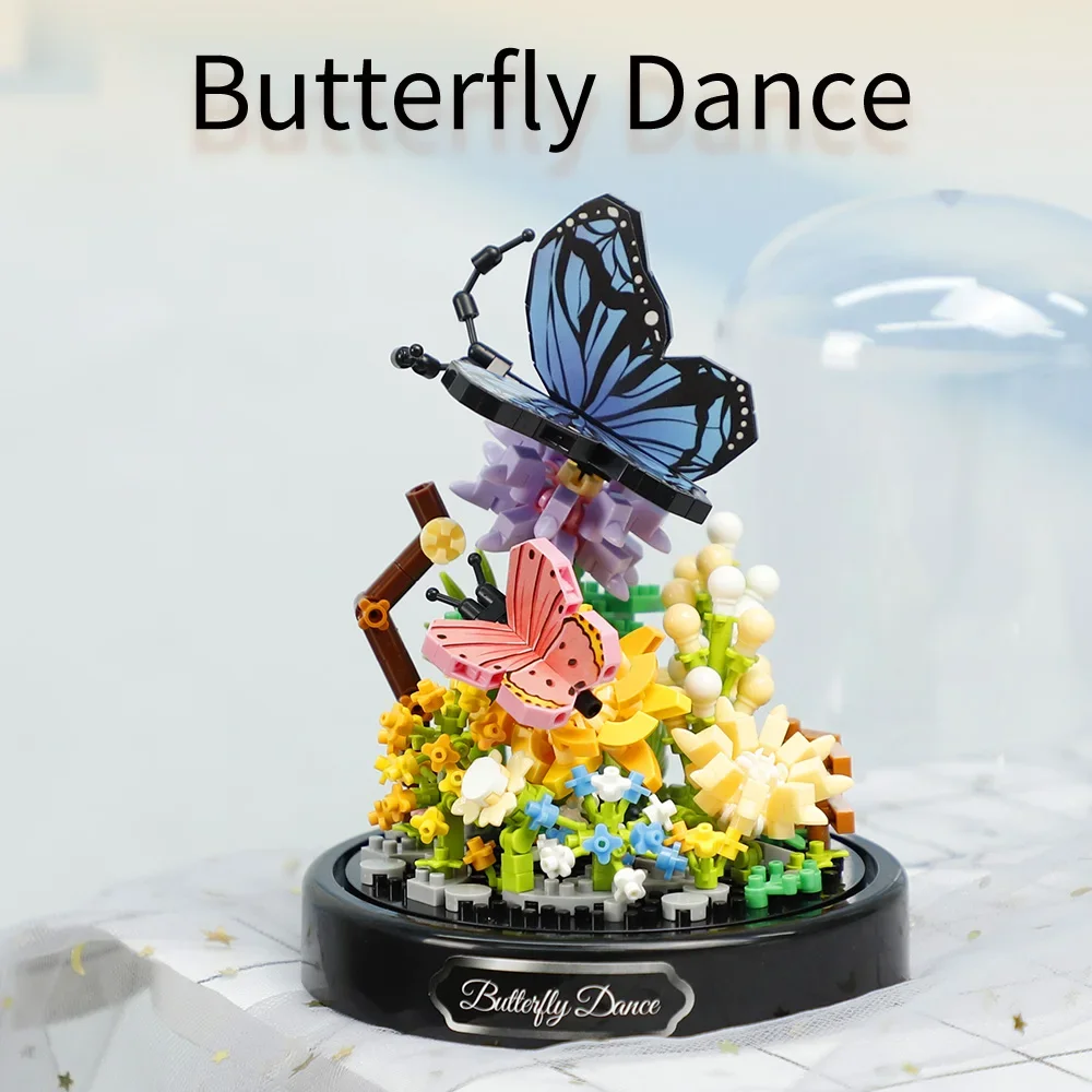 Butterfly & Flower Bouquet Building Set with Dust Cover, Creative Insect Flower Toy Building Block Gift for Boy Girl, 530 Pieces