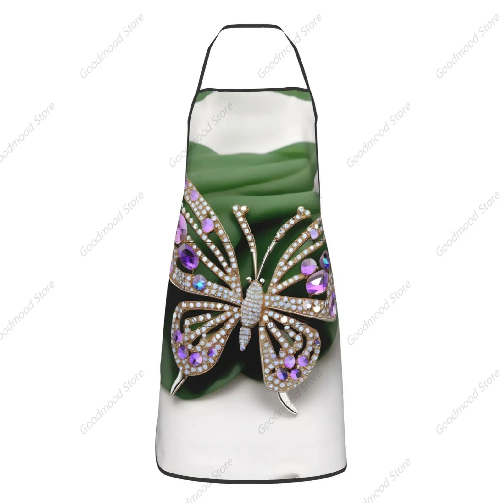 Rhinestone Butterfly Print Cooking Aprons Grilling Bbq Kitchen Apron With Pockets Cooking Kitchen Aprons For Women Men Chef