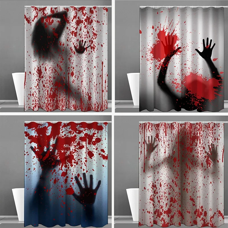 

Scary 3D Horror Blood Hand Splatter Halloween Bathroom Decoration Waterproof Mold-Proof Shower Curtain Art Deco Bathtub Screen