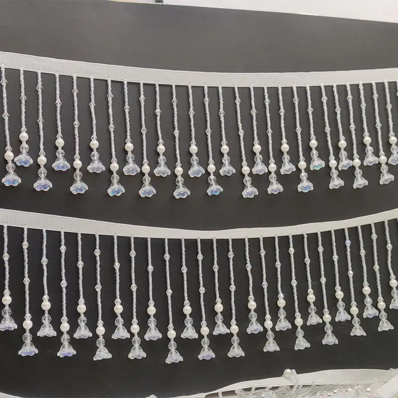 Quasten-Perlen-Spitzenbesatz für Kleidungsstücke, Kleider, Quasten-Spitzen-Dekoration, Schuh-Ornamente, weißer Perlenvorhang RS2506036 – Detail 2