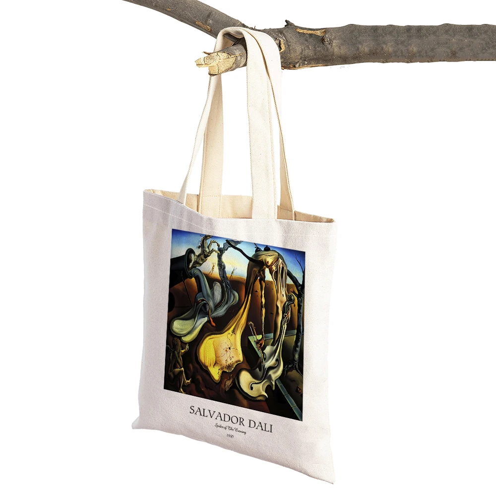 Casual Salvador Dali Women Shopping Bags Double Print Surrealism Cubism Exhibition Shopper Bag Tote Linen Lady Handbag