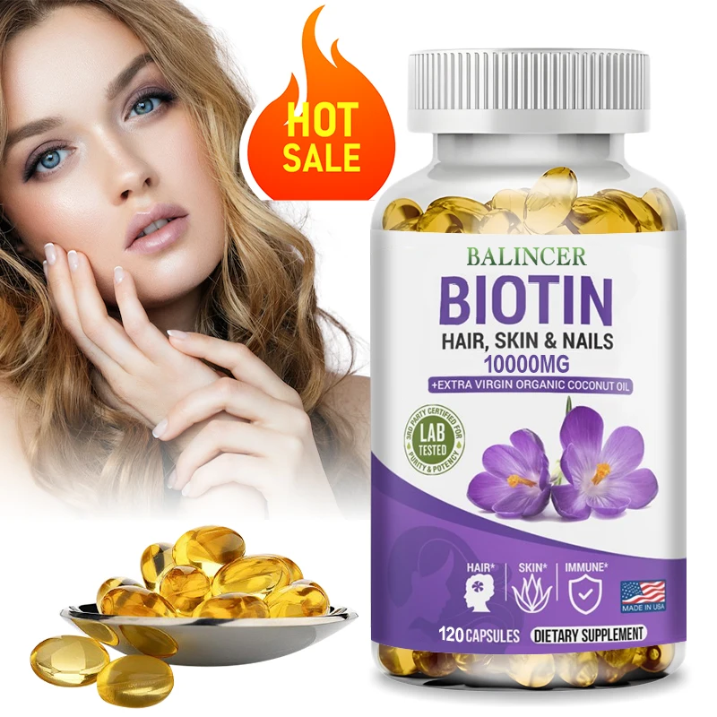 Balincer Biotin Capsules - Energy Eye Skin Hair Nail Health Supplement - (120 Vegetarian Capsules)