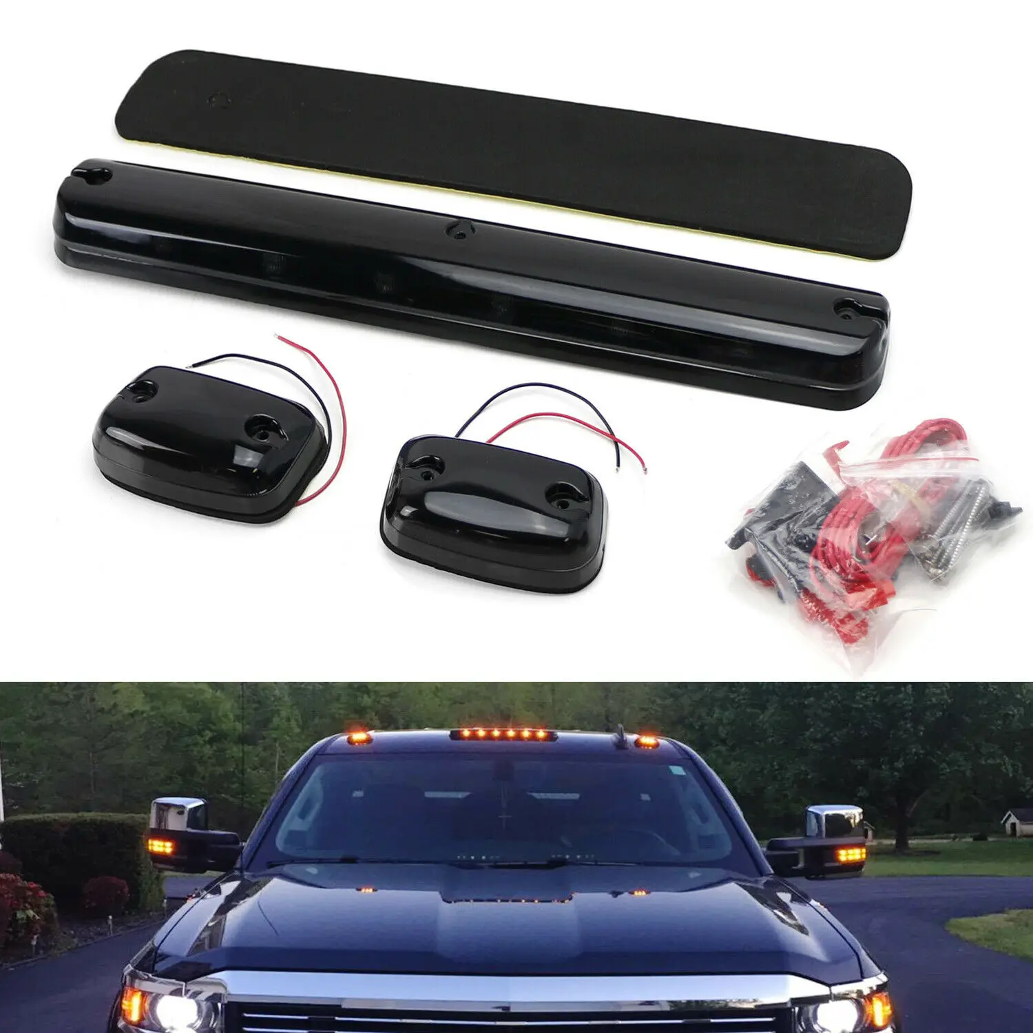 

Полный комплект янтарных габаритных светодиодных фонарей на крышу кабины в сборе для GMC 1500 2500 3500 Chevy Silverado sierra 2500HD 3500HD 2007-2021 гг.