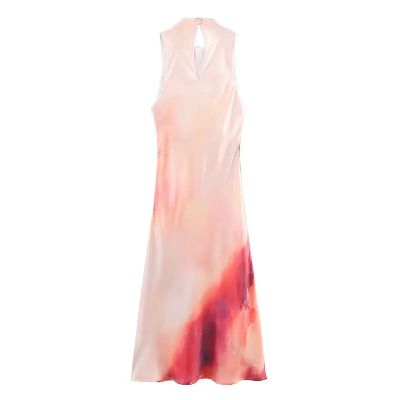Summer 2025 Women's Svel Tie-Dye Silk Satin Midi Dr Versatile High Waist A-Line Skirt Long Dr Printed Commute Sle