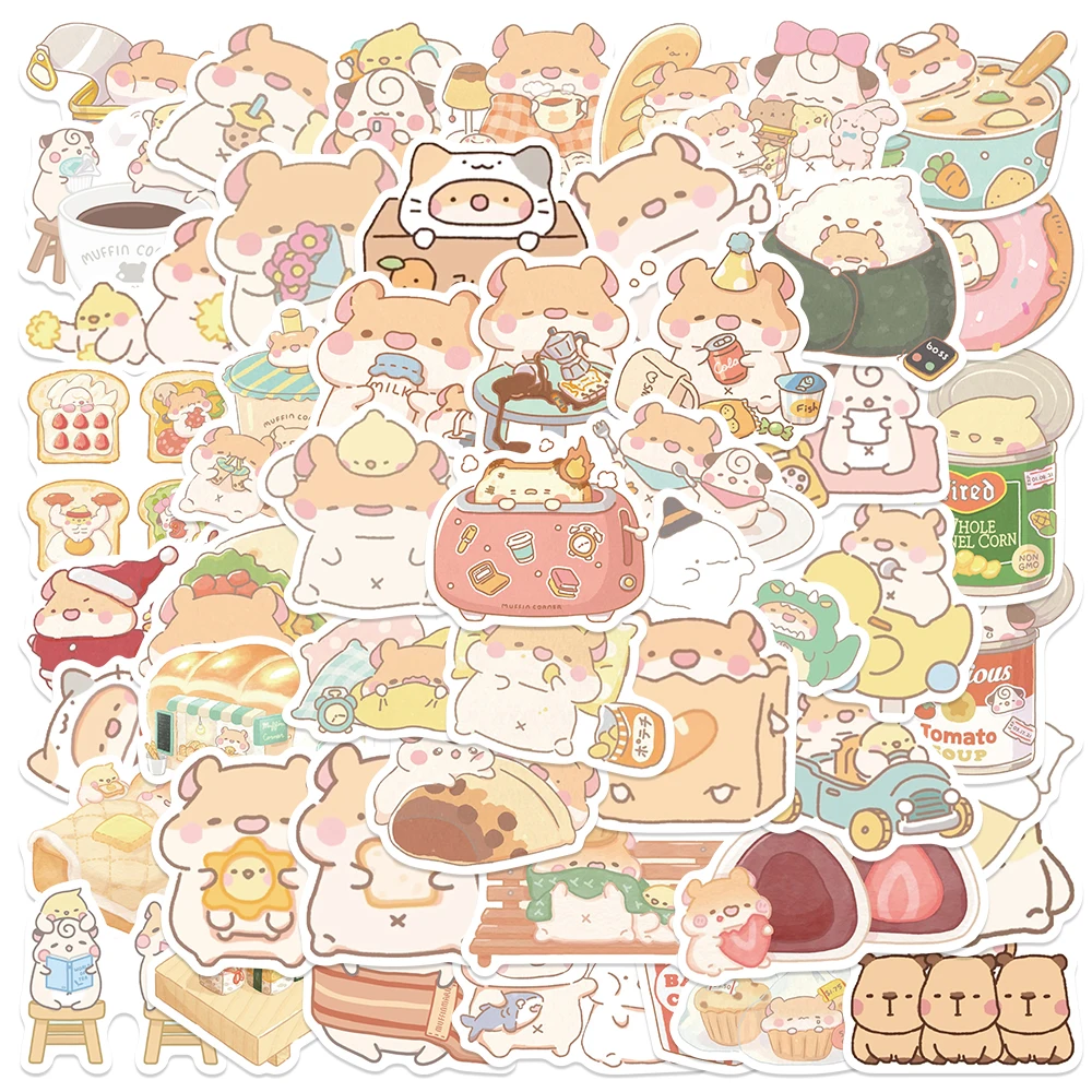 50PCS Kawaii Bread Hamster Cartoon Sticker Aesthetic DIY School Stationery Children's Sketchbook Laptop Diary Scrapbook Supplies