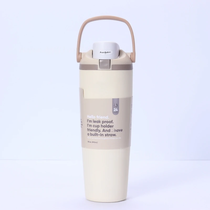 30oz Insulated Stainless Steel Water Bottle Dual Sip Straw & Direct Spout Leak Proof with Handle Car Cup Holder Friendly Sports