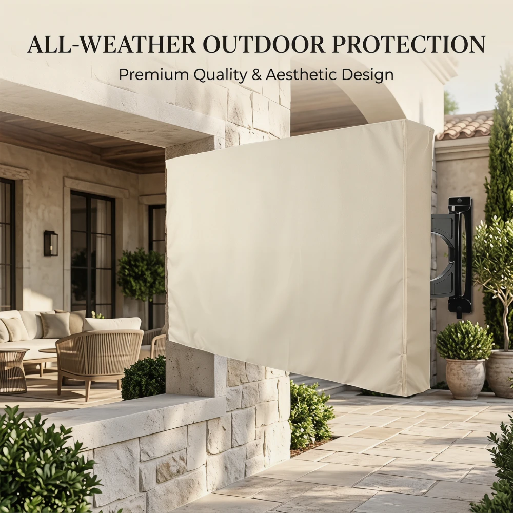 Off-White Premium Waterproof Outdoor TV Protective Cover, Weatherproof Outdoor TV Housing