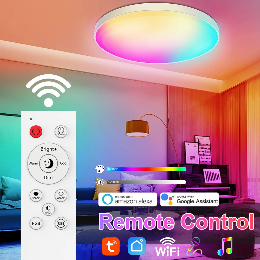 inteligente luz de teto wi fi mais bluetooth 30w 48 rgb lustre luzes led app controle voz lampada para alexa google casa sala estar decoracao 01