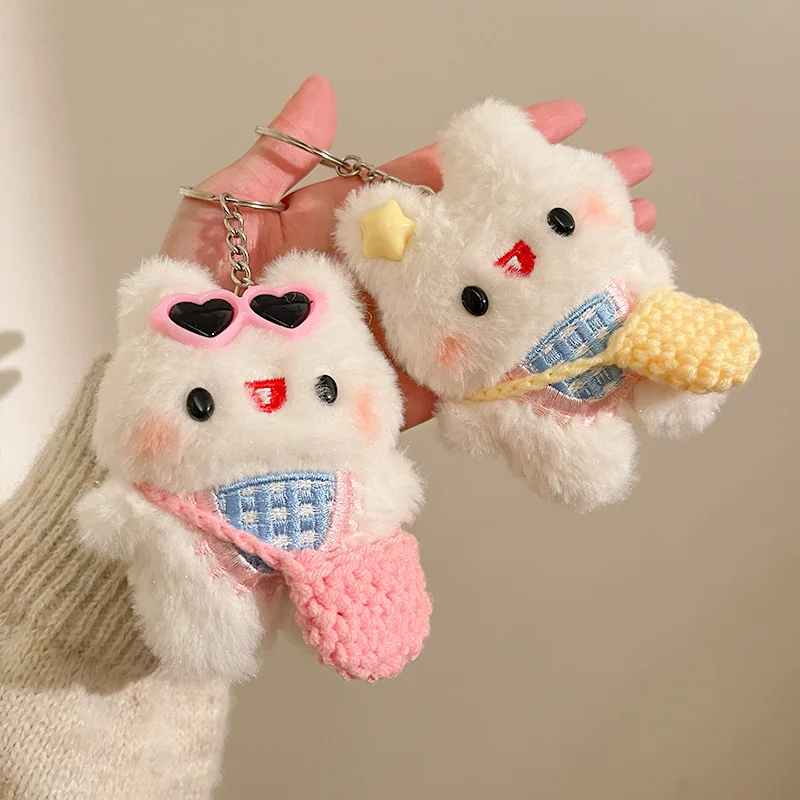 Cartoon Plush Rabbit Doll Toy Keychain West Highlander Bag Pendant Backpack Charms Car Keyring For Women Kawaii Birthday Gift