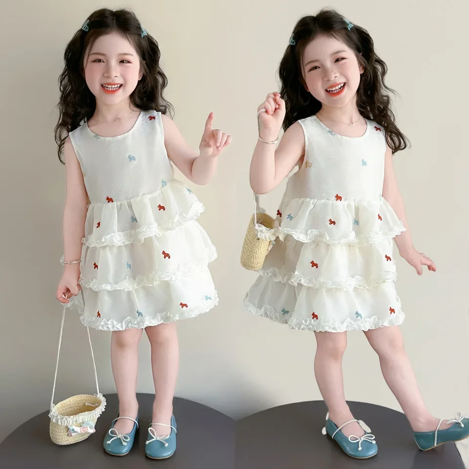 Girls Summer Dress 2026 New Unique Pretty Baby Girl Camisole Skirt Summer Kids Cartoon Tiered Skirt