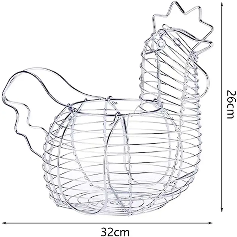 Metal Wire Egg Baskets for Eggs, Chicken Shaped Egg Holder, Rustic Round Baskets Gathering Egg with Handle &LICG