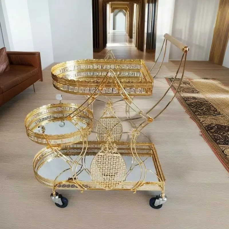 Golden Iron Modern Hotel Trolley Premium Metal Buffet Car Cart for Home Bar Kitchen & Dining