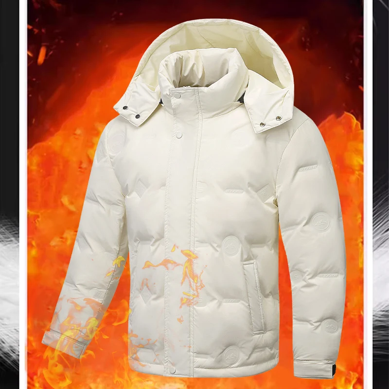 Chaqueta de plumón de pato blanco con capucha desmontable para hombre, abrigo ligero de lujo, cálido, informal, a prueba de viento, ropa de nieve, Invierno