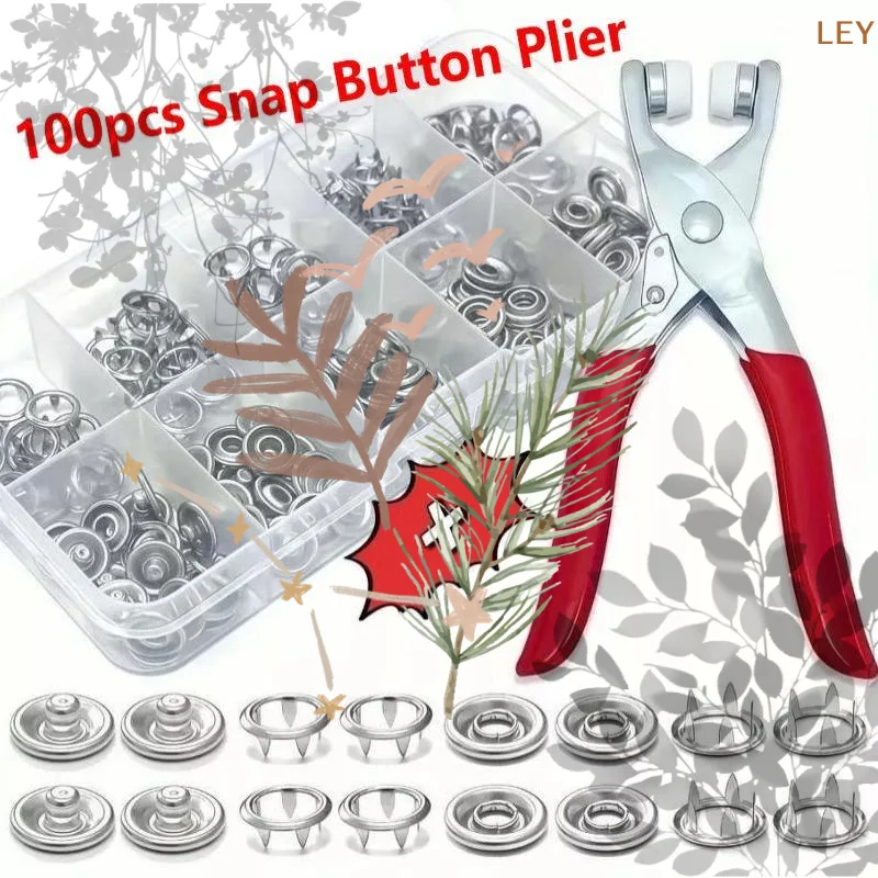 Snap Button Plier - Applicatortang met 100 metalen drukknopen, complete