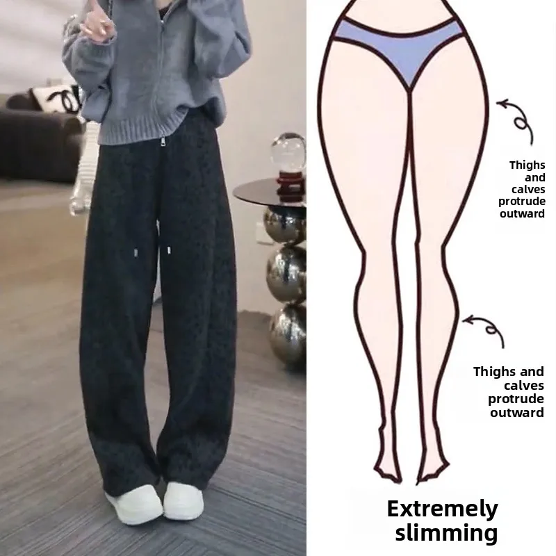 

Серые брюки с леопардовым принтом, свободные, широкие, женские, повседневные, больших размеров (до 200 фунтов), с высокой талией, прямого кроя, для полных женщин