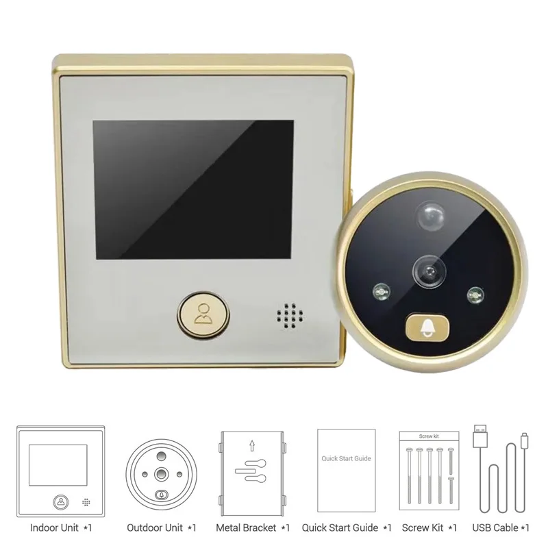 2.8 Inch LCD Display Smart Video Doorbell Motion Detection Li-ion Battery Nighttime Doorbell Camera Auto Photo & Video Cats Eye