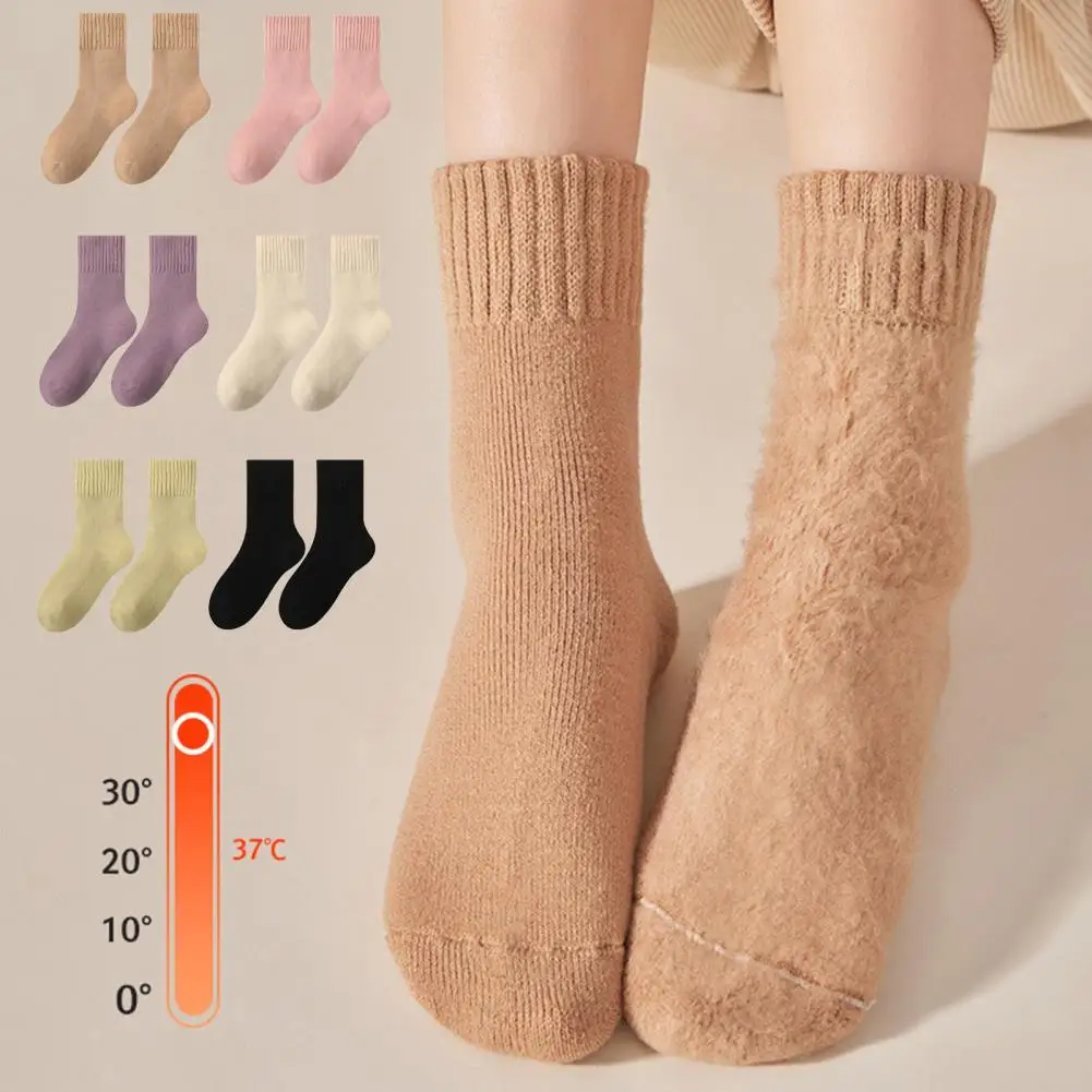여성용 양말 따뜻한 겨울 양말 여성용 두꺼운 따뜻한 크루 양말 편안한 플리스 안감 부츠 부드러운 보온 추운 날씨 푹신한 겨울 양말