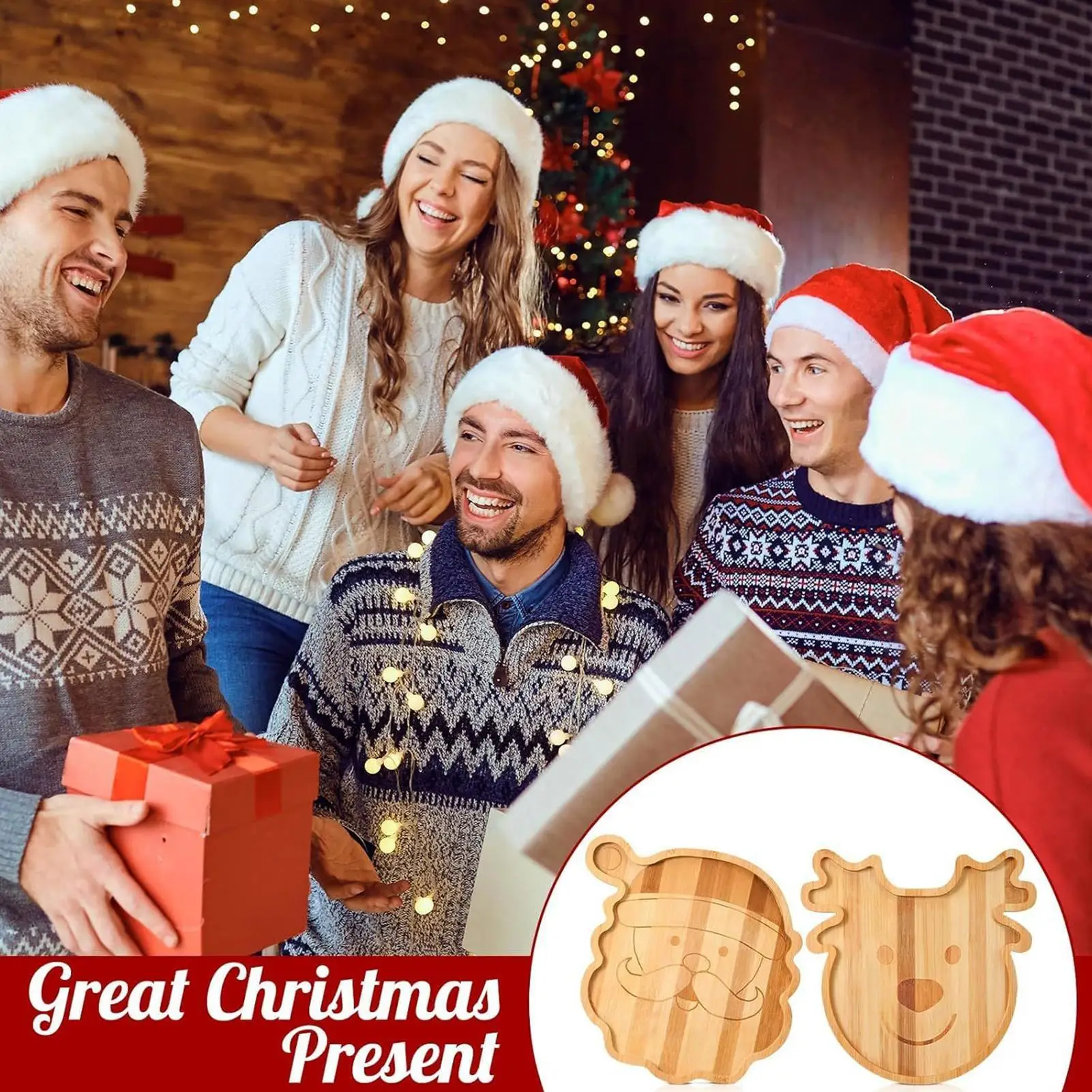 

Рождественское сервировочное блюдо Рождественский Санта-Клаус Деревянный сервировочный поднос для сырного стола Центральная кухонная тарелка для еды для мяса