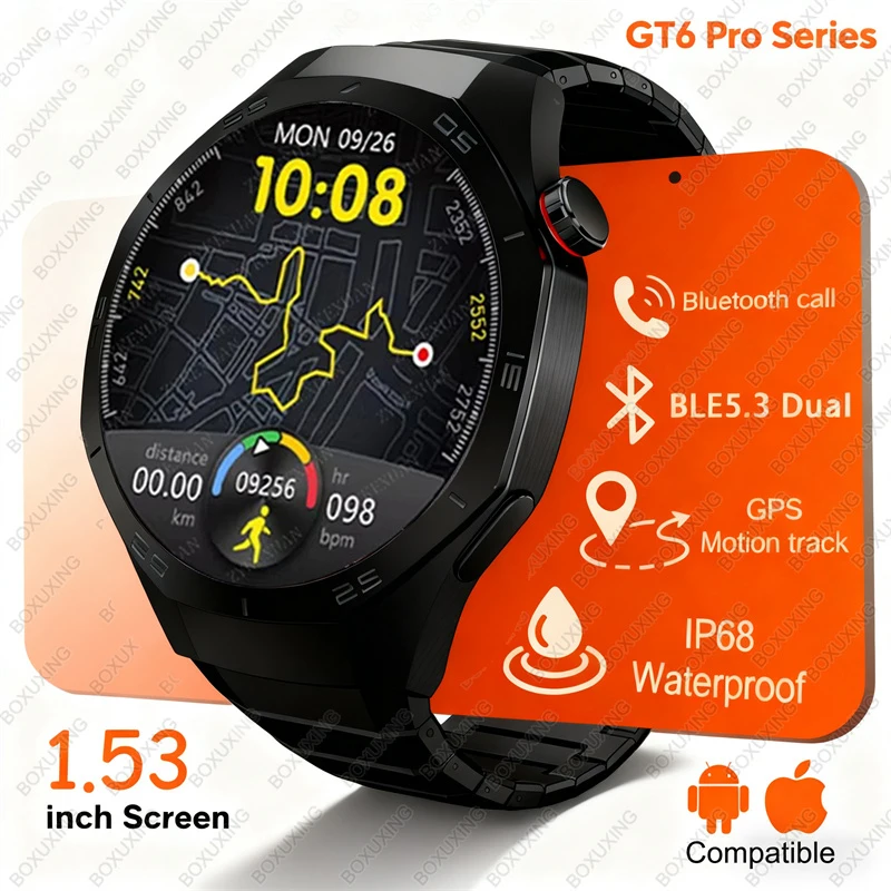 

Новые умные часы GT6 Pro, глобальная версия, GPS-слежение, мониторинг здоровья, IP68, водонепроницаемые, BT-вызов, керамические и титановые умные часы