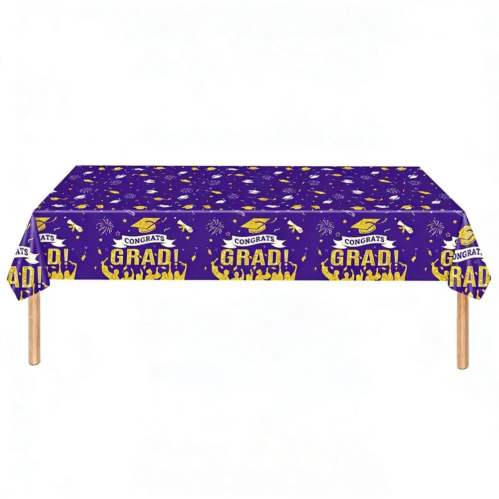 Waterproof Plastic Graduation Tablecloth Graduation Cap Stars Design Disposable Table Cover Diploma Pattern Party Decorations
