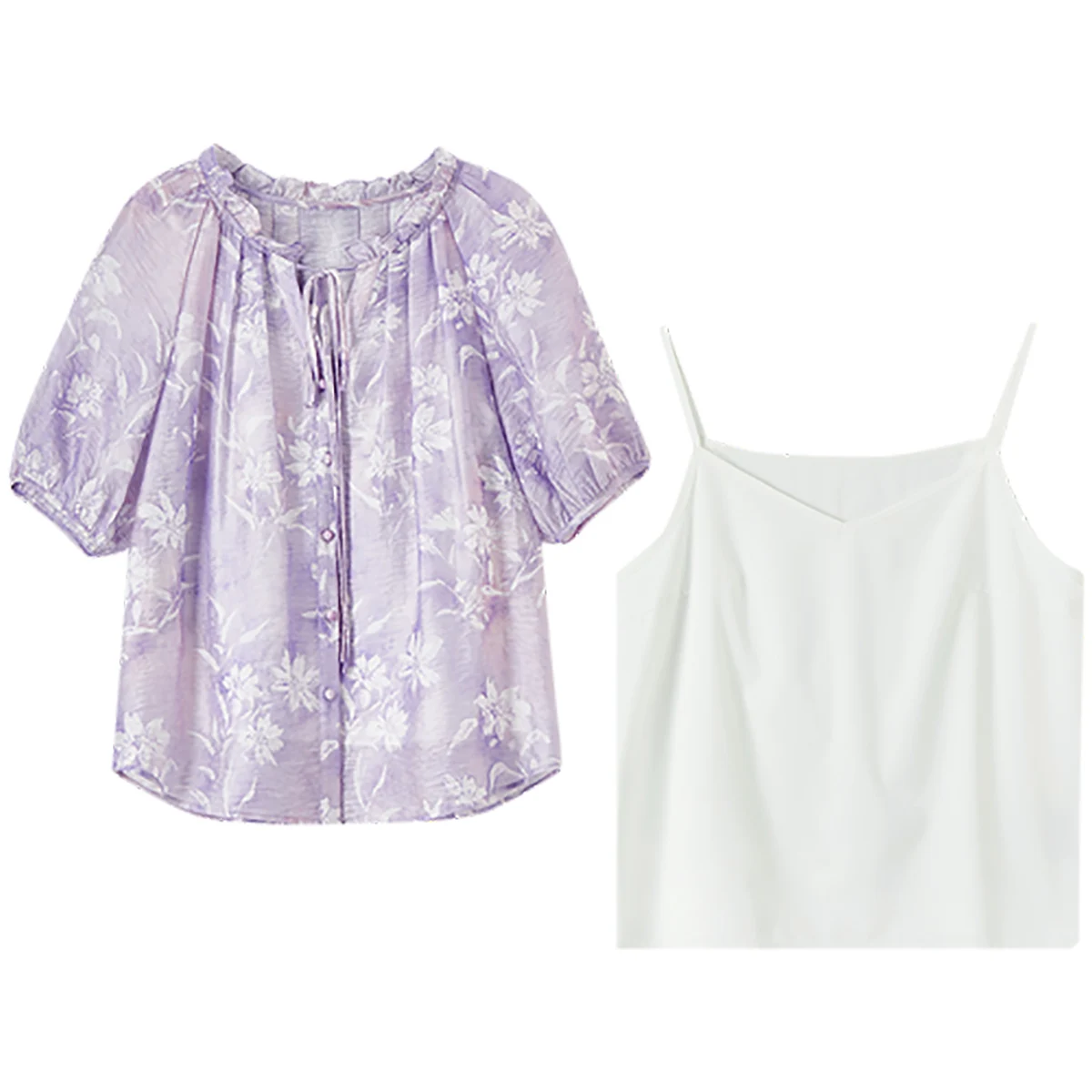 SENTUBILA Women's Chiffon Blouse Ruffles Shirts Bubble Short Sleeve Shirt Summer Print Blouses 2025 Collection Clothes 152V80125