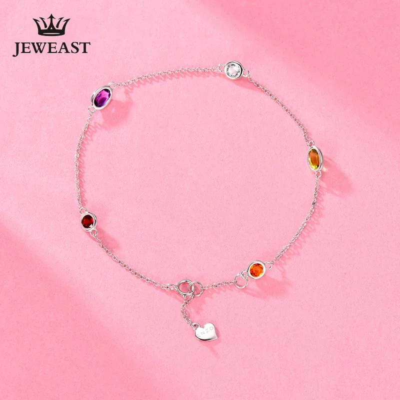 Natural Amethyst garnet Topaz 18k Pure Gold Female Bracelets Fine Jewelry  Gift Girl Thin Trendy Solid 750 Real Bangle